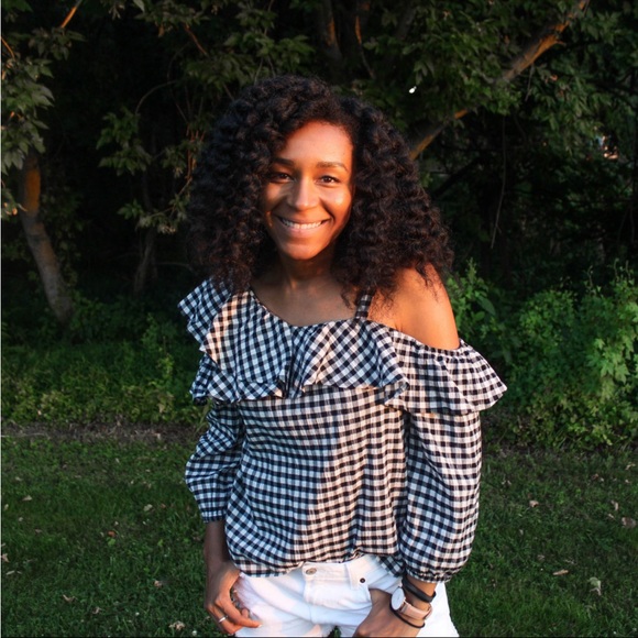 Express Ruffle Off the Shoulder Gingham Blouse Size Small - Picture 6 of 6